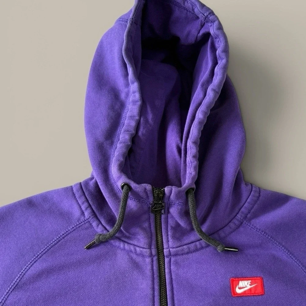 Nike Big Logo Full Zip Hoodie Fleece Size M Purple Raglan Graphic Sweatshirt